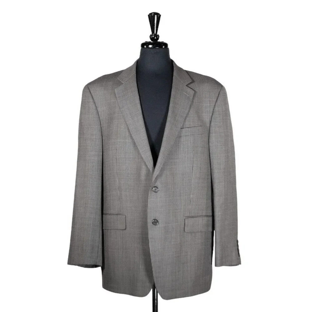 Chaps Ralph Lauren Mens Blazer Gray Check 100% Wool Lined Jacket Sport Coat 44R